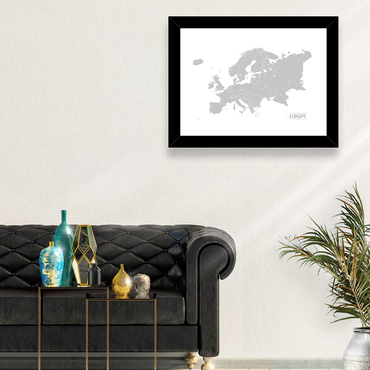 Gray Europe Outline Map Wall Art in a room, landscape