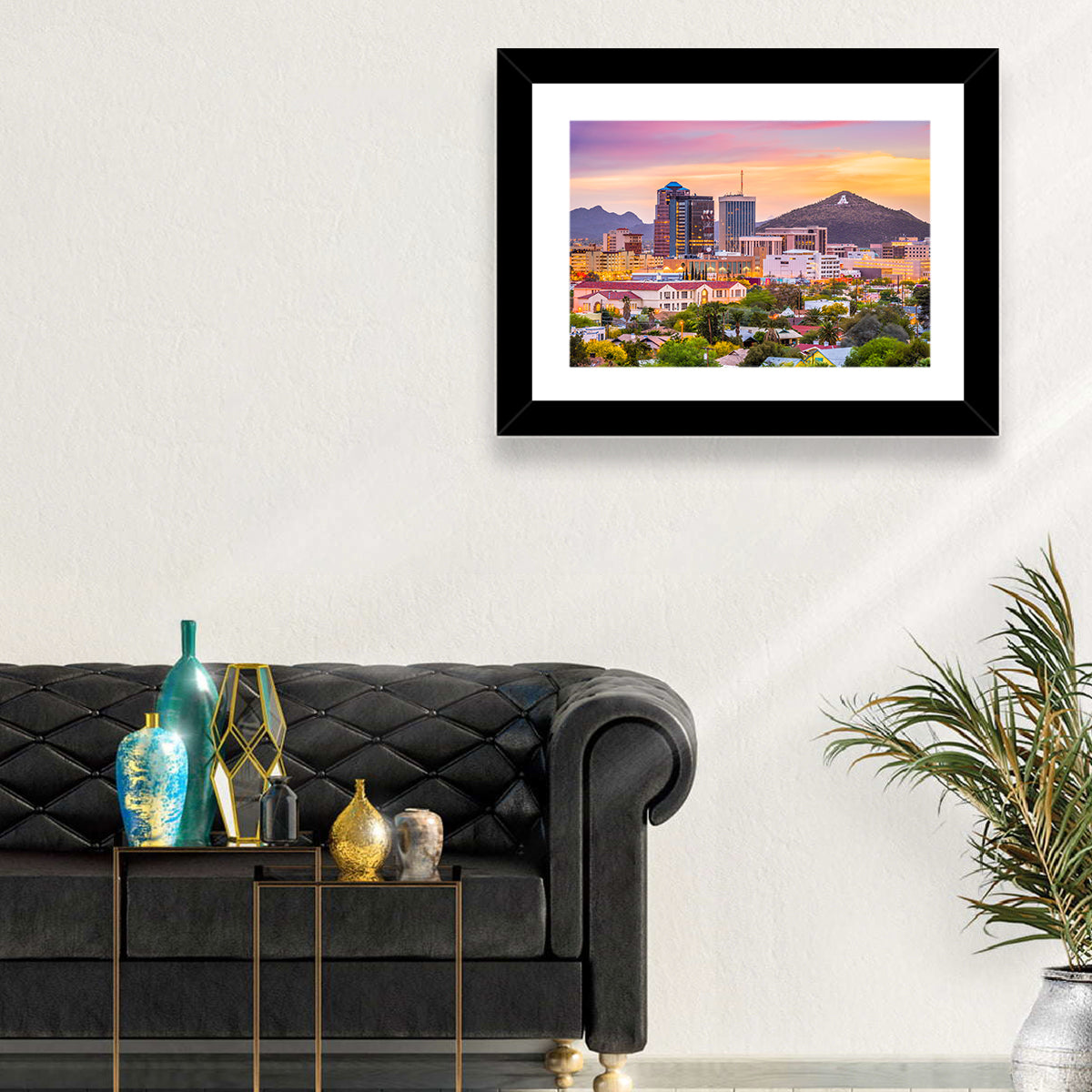 Tucson Skyline at Golden Hour Wall Art in a room, landscape