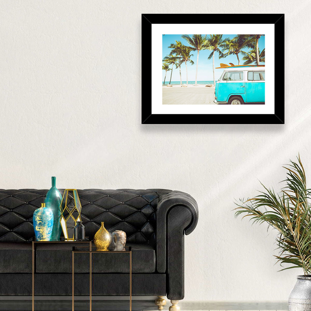 Vintage Vw Bus on Tropical Beach Wall Art