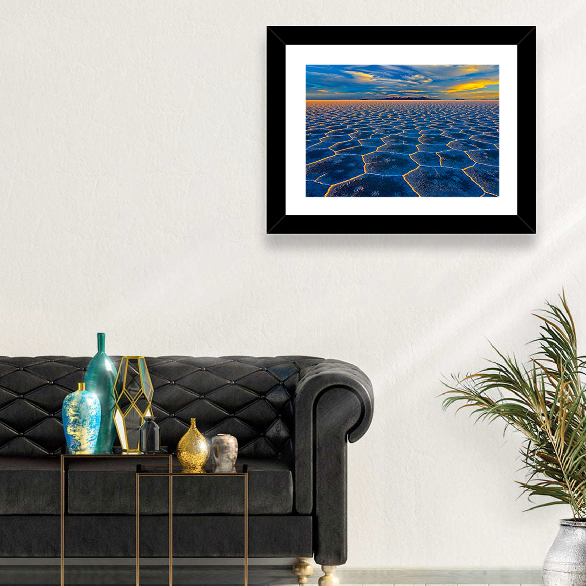 Salar De Uyuni Salt Flats at Sunset Wall Art in a room, landscape