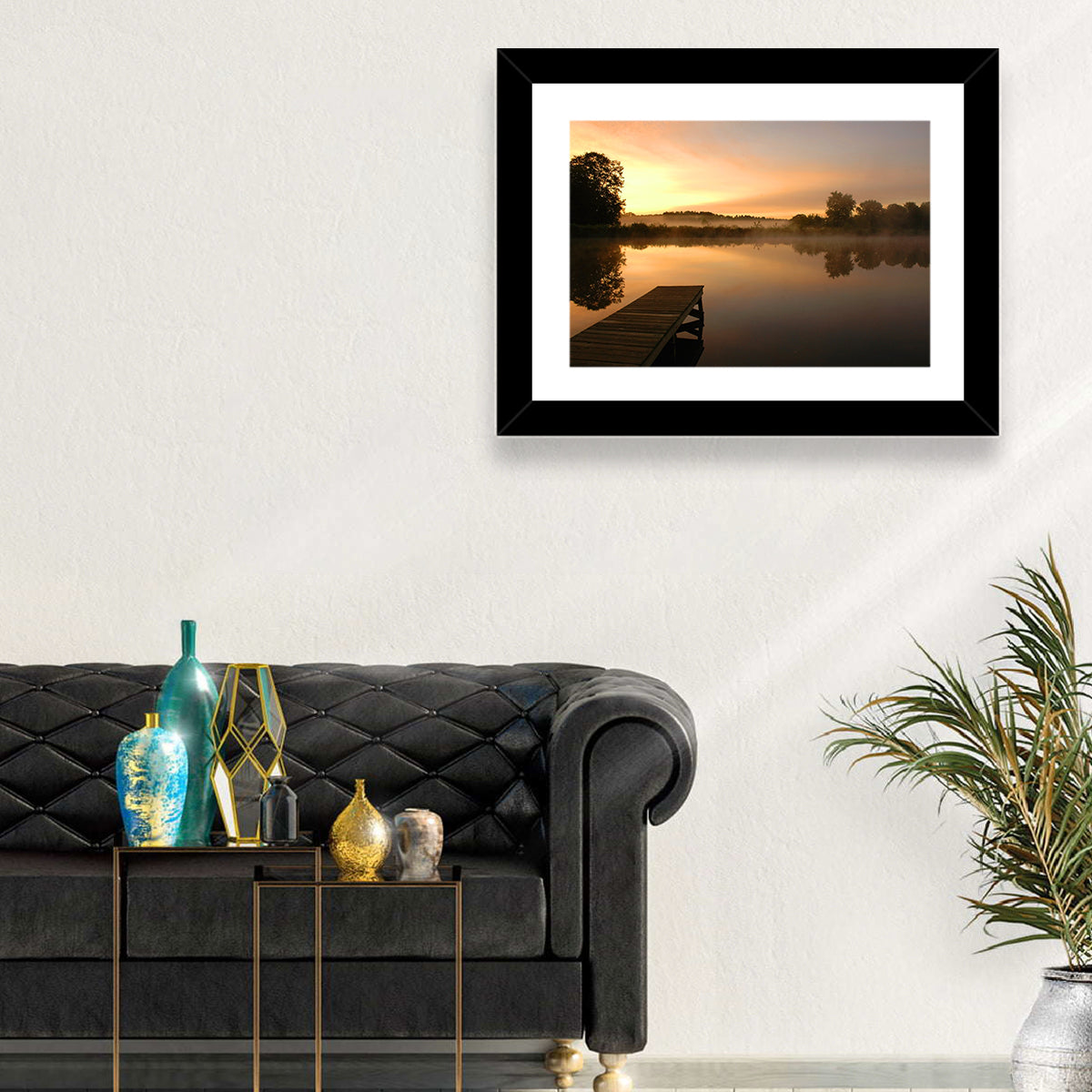 Golden Morning Pier Wall Art in a room, landscape