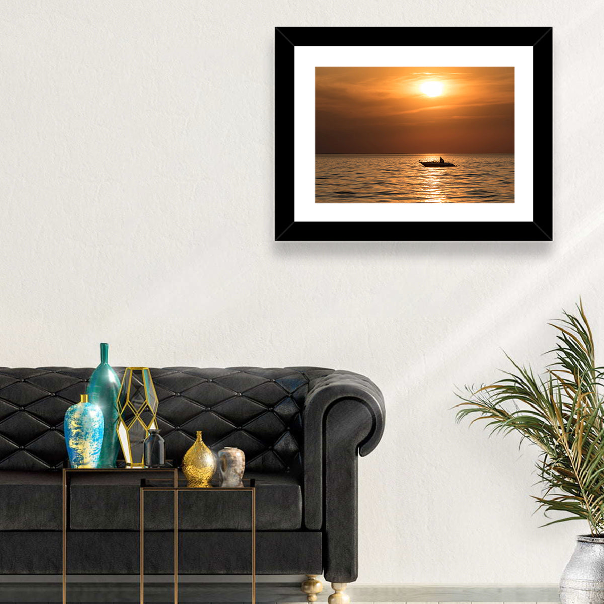 Mille Lacs Lake Sunset Wall Art in a room, landscape
