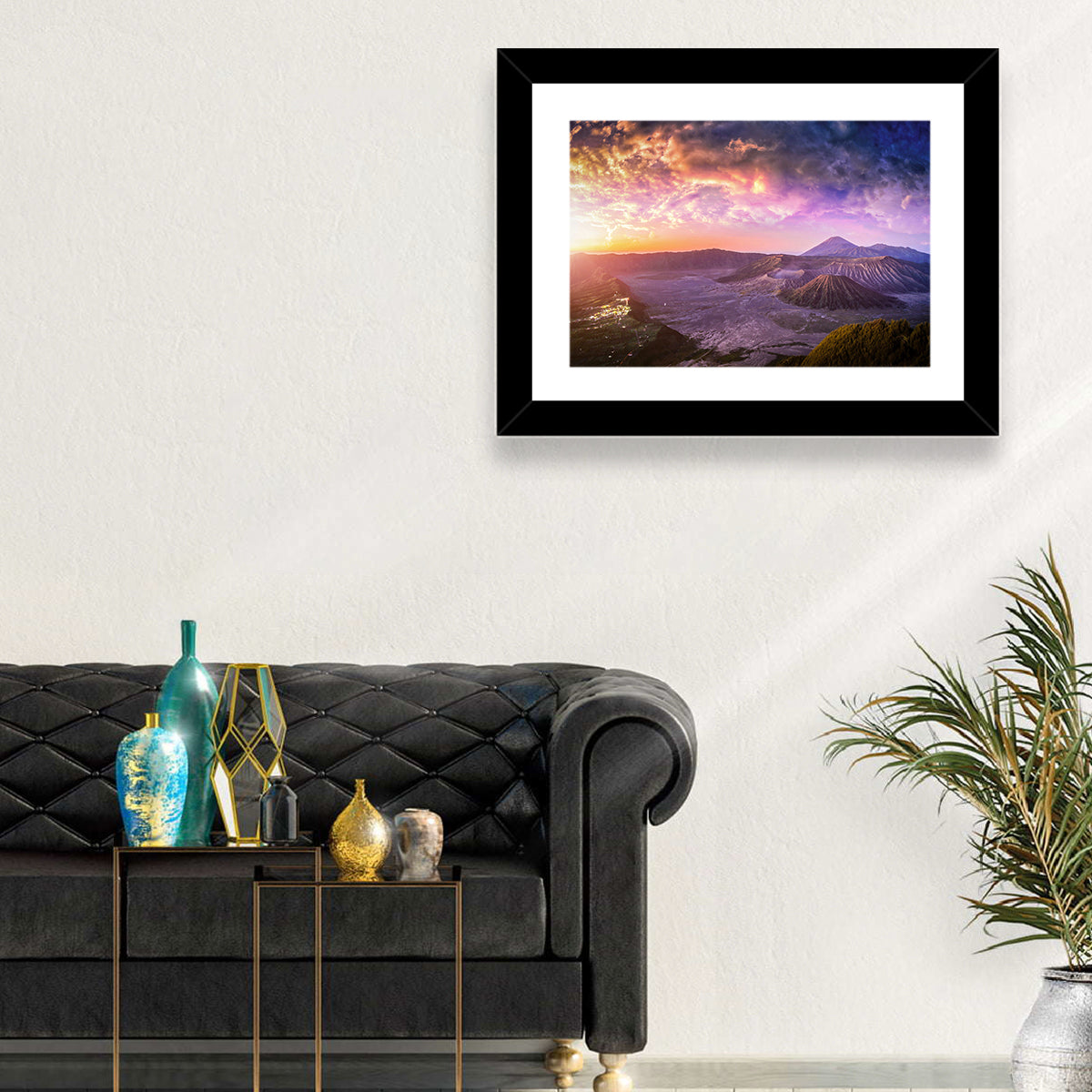 Mount Bromo Sunset View Wall Art in a room, landscape
