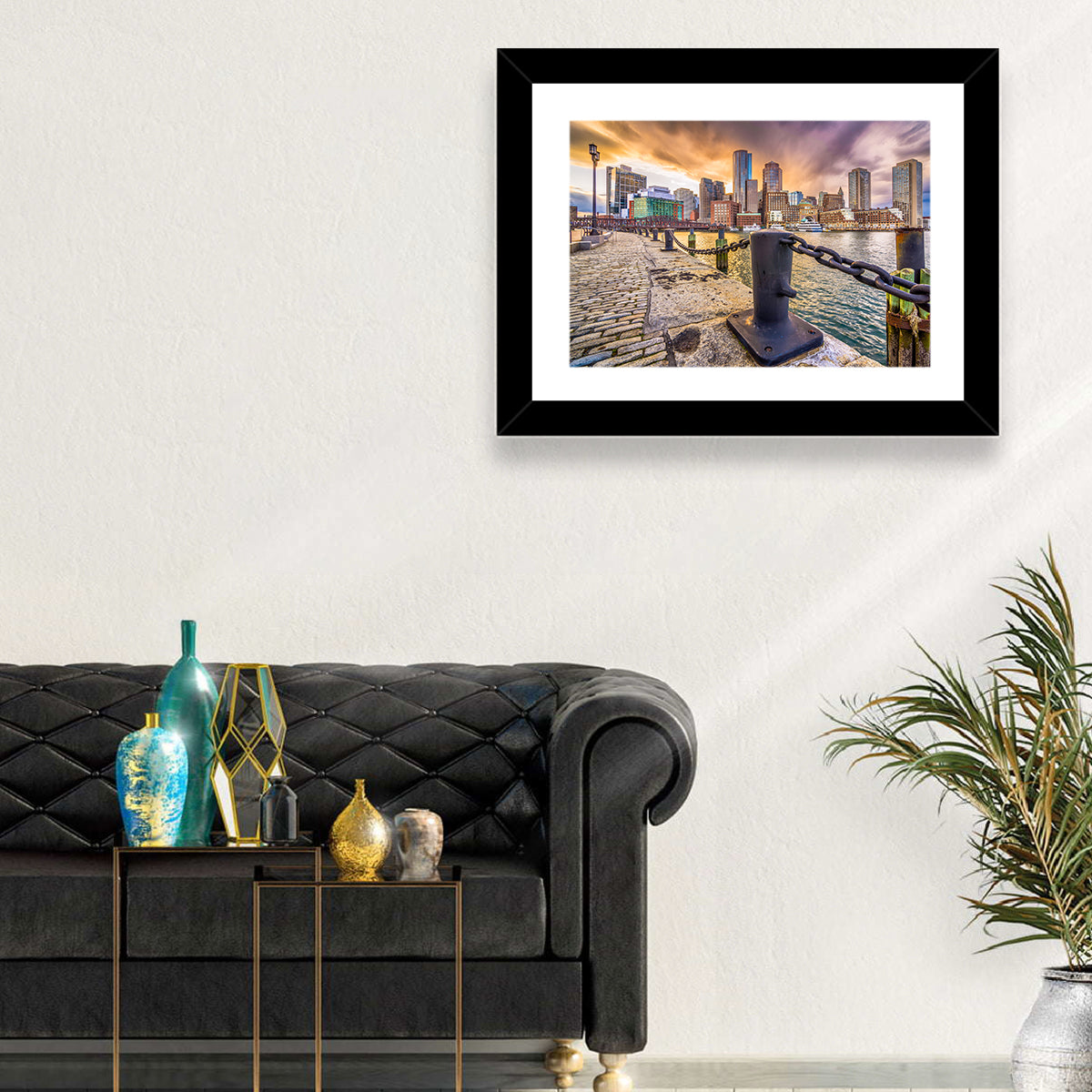 Boston Harbor at Dusk Wall Art in a room, landscape