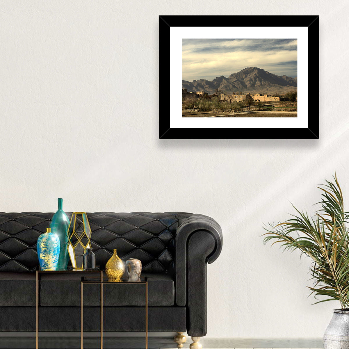 Afghan Mountain Village Wall Art in a room, landscape