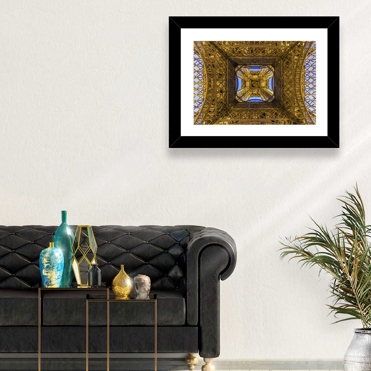 Eiffel Tower Lattice at Dusk Wall Art in a room, landscape