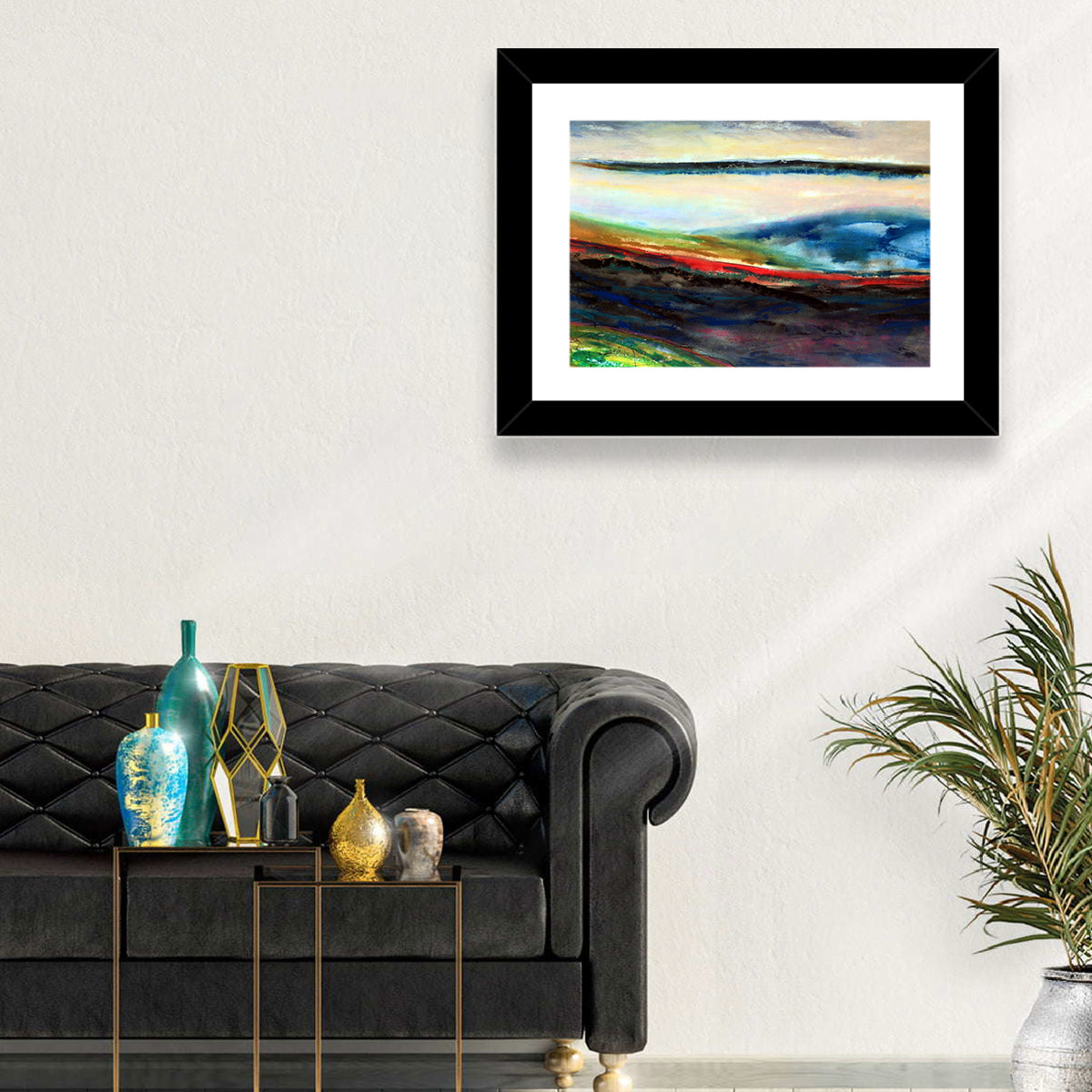 Moody Horizon Stripe Abstract Landscape Wall Art in a room, landscape