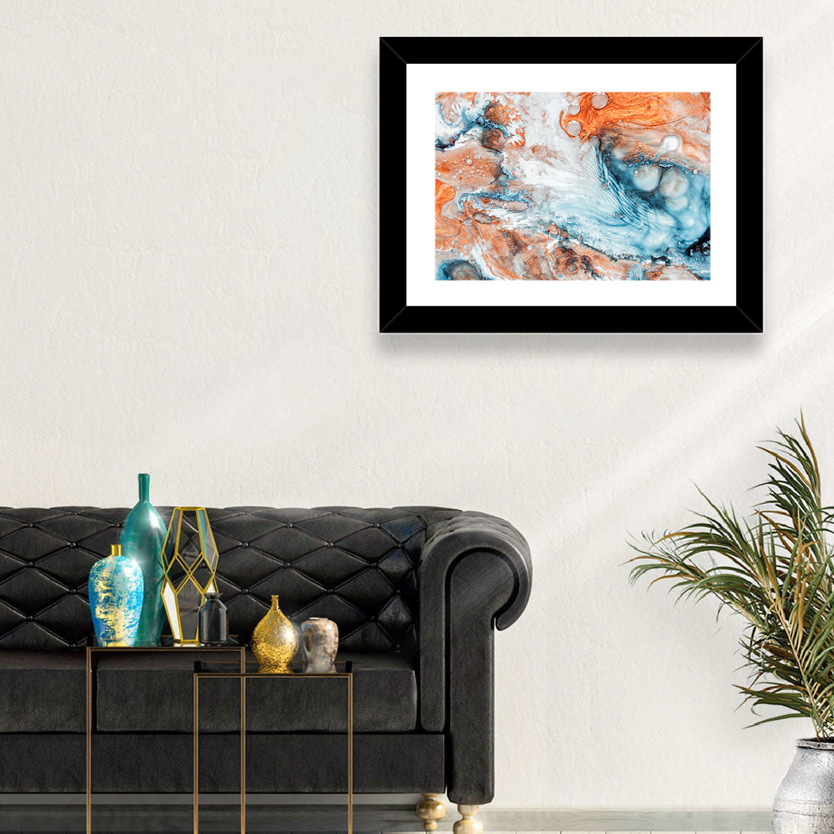 Copper Marble Fluid Abstract Wall Art in a room, landscape