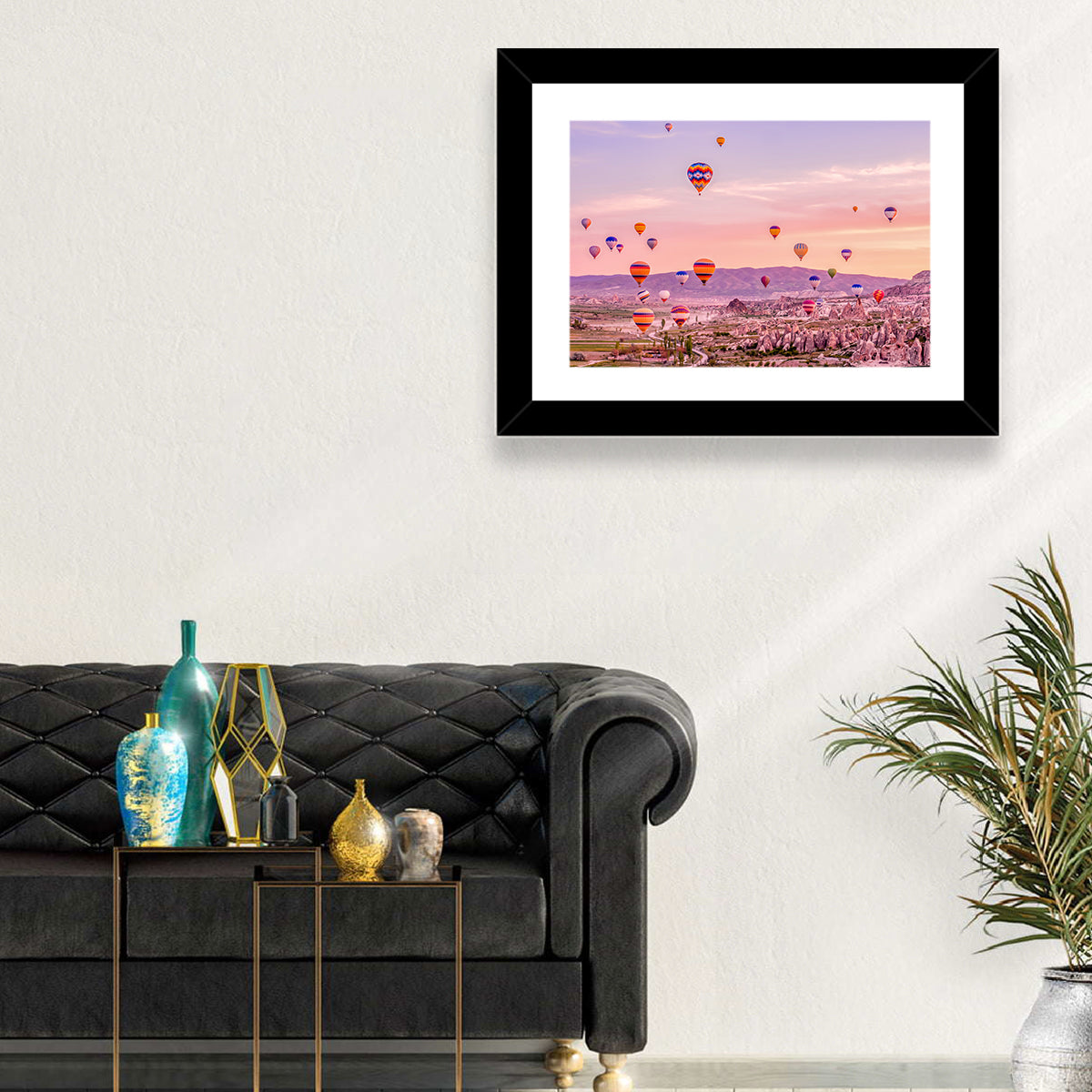 Cappadocia Hot Air Balloons Wall Art in a room, landscape