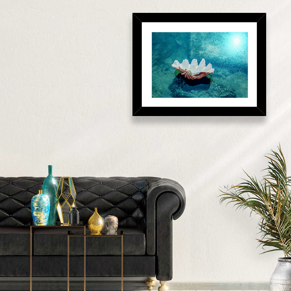 Giant Clam Shell Wall Art in a room, landscape