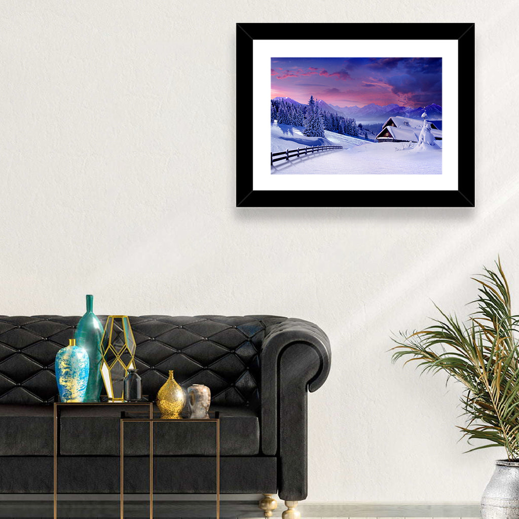 Snowy Mountain Cabin Wall Art