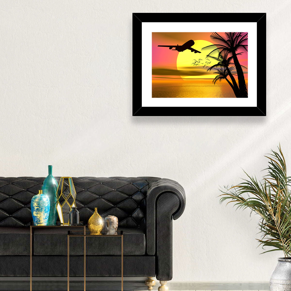 Wide-body Airplane Over Caribbean Dusk Wall Art