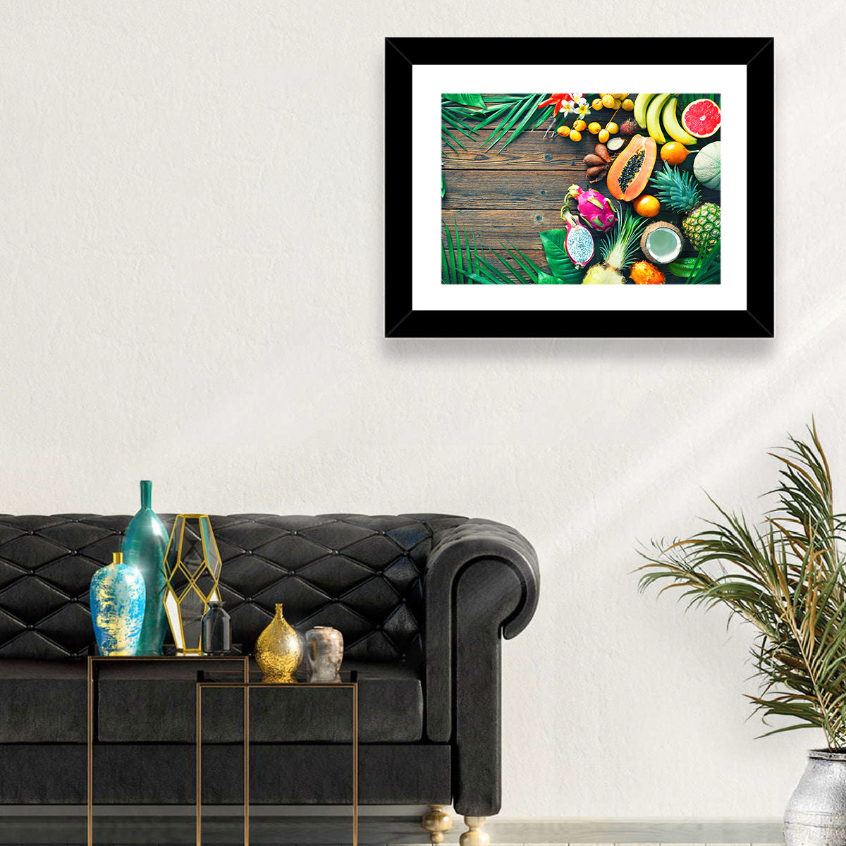 Tropical Fruit Still Life Wall Art in a room, landscape