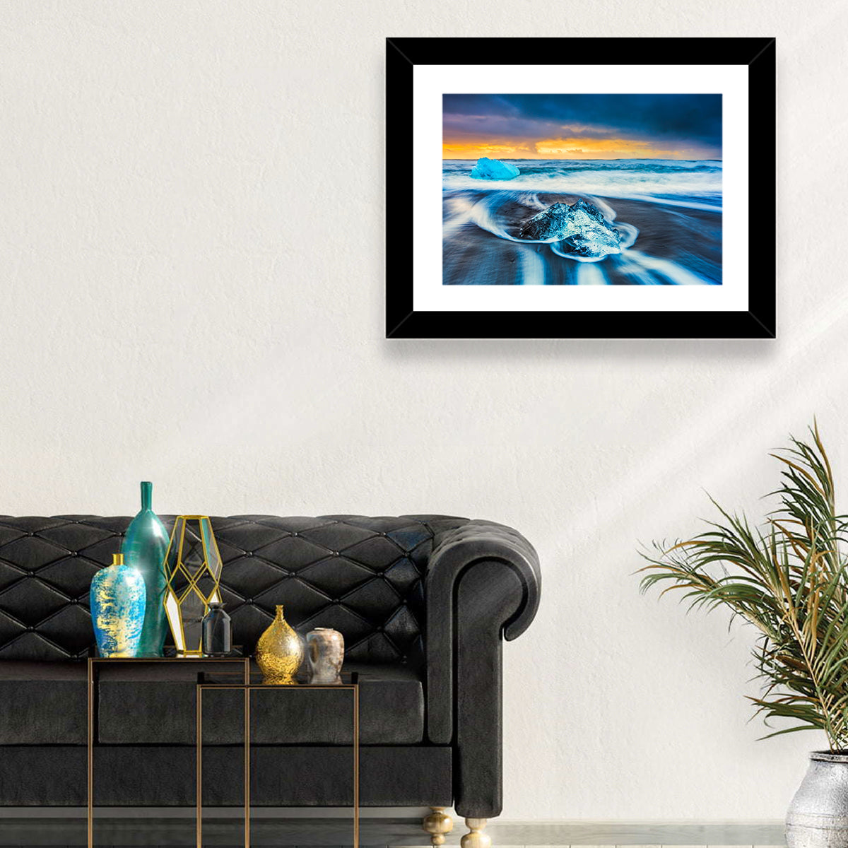 Diamond Beach Ice at Dusk Wall Art in a room, landscape