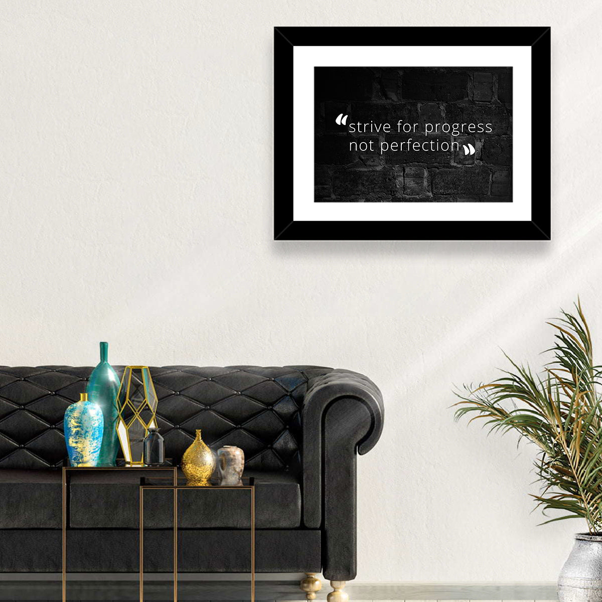 Strive for Progress Brick Typography Wall Art in a room, landscape
