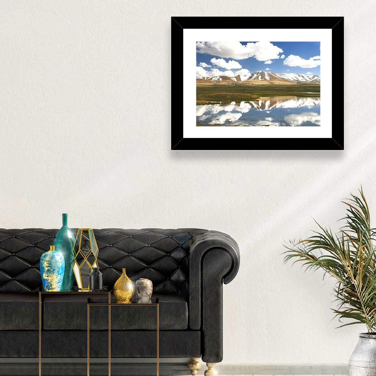 Song Kul Lake Reflection Wall Art in a room, landscape