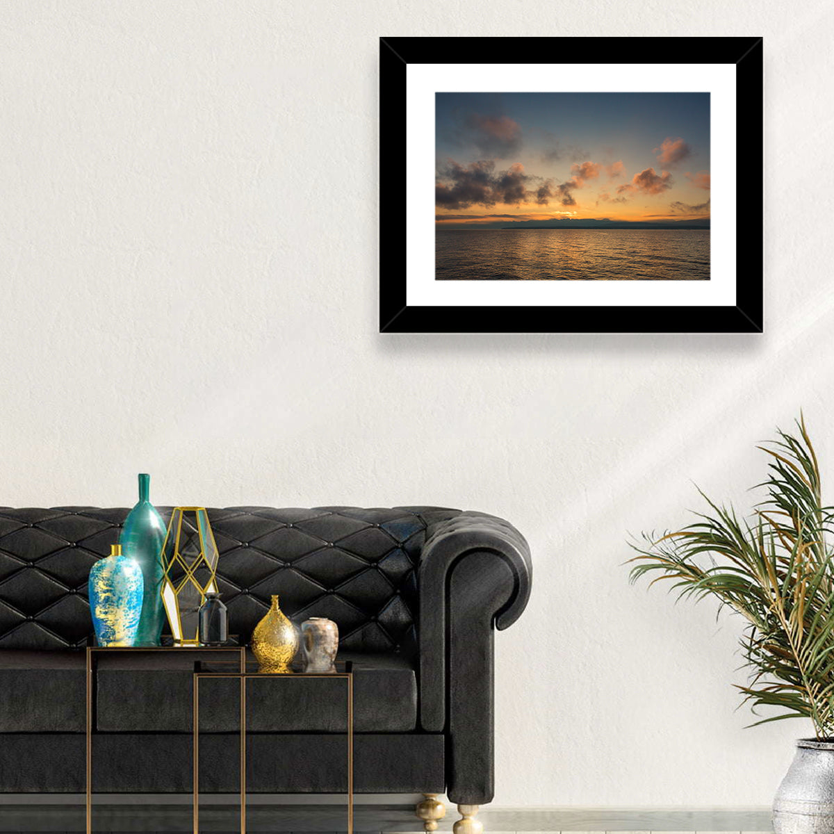Lake Leman Golden Sunset Wall Art in a room, landscape