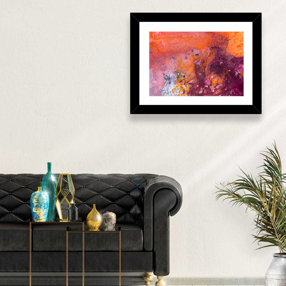 Magenta Orange Color Flow Wall Art in a room, landscape