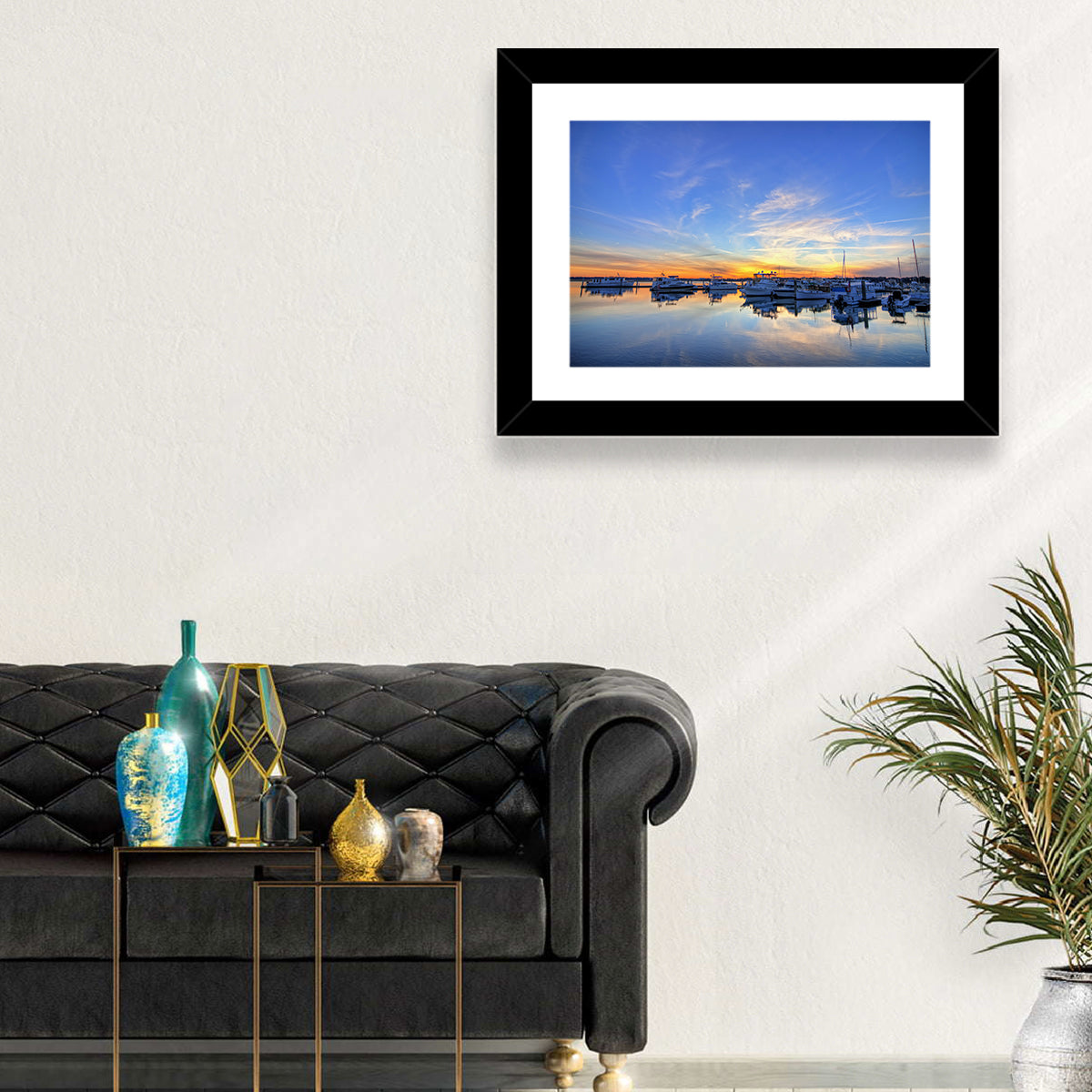 Marina at Golden Hour Wall Art in a room, landscape