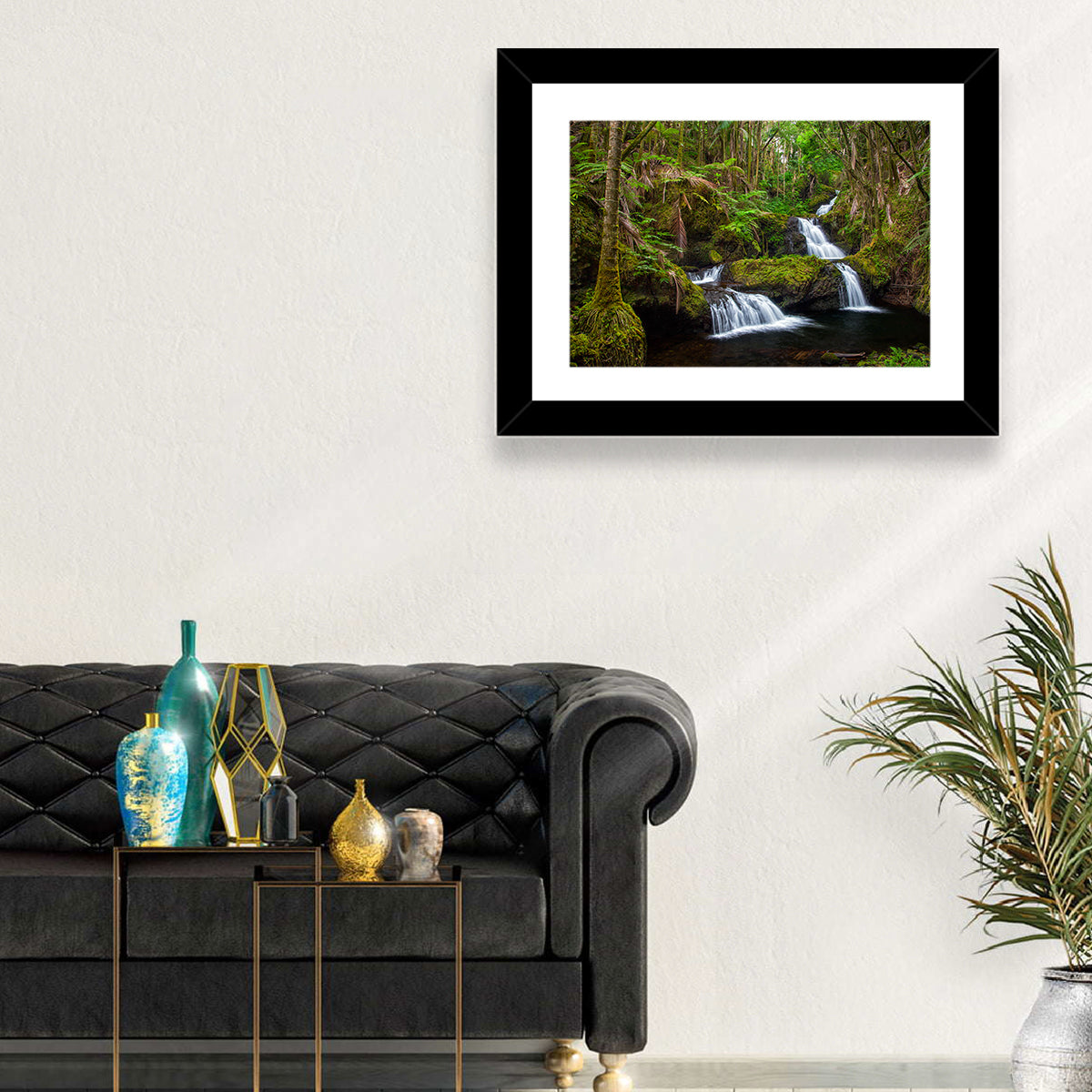 Onomea Falls Wall Art in a room, landscape