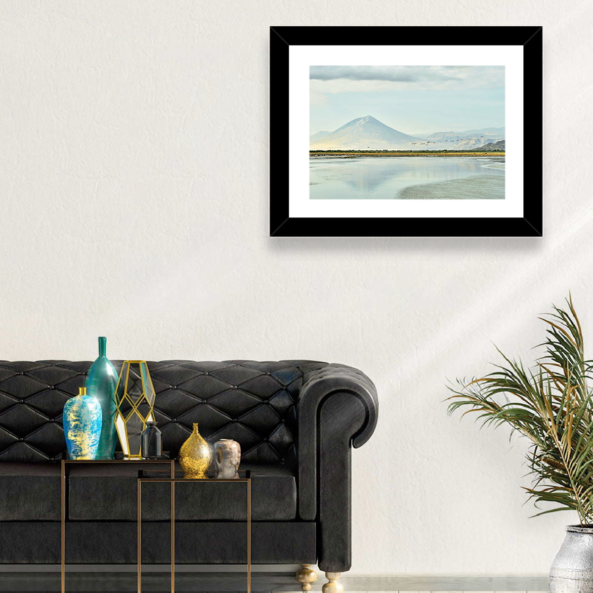 Lake Natron Reflection Wall Art in a room, landscape