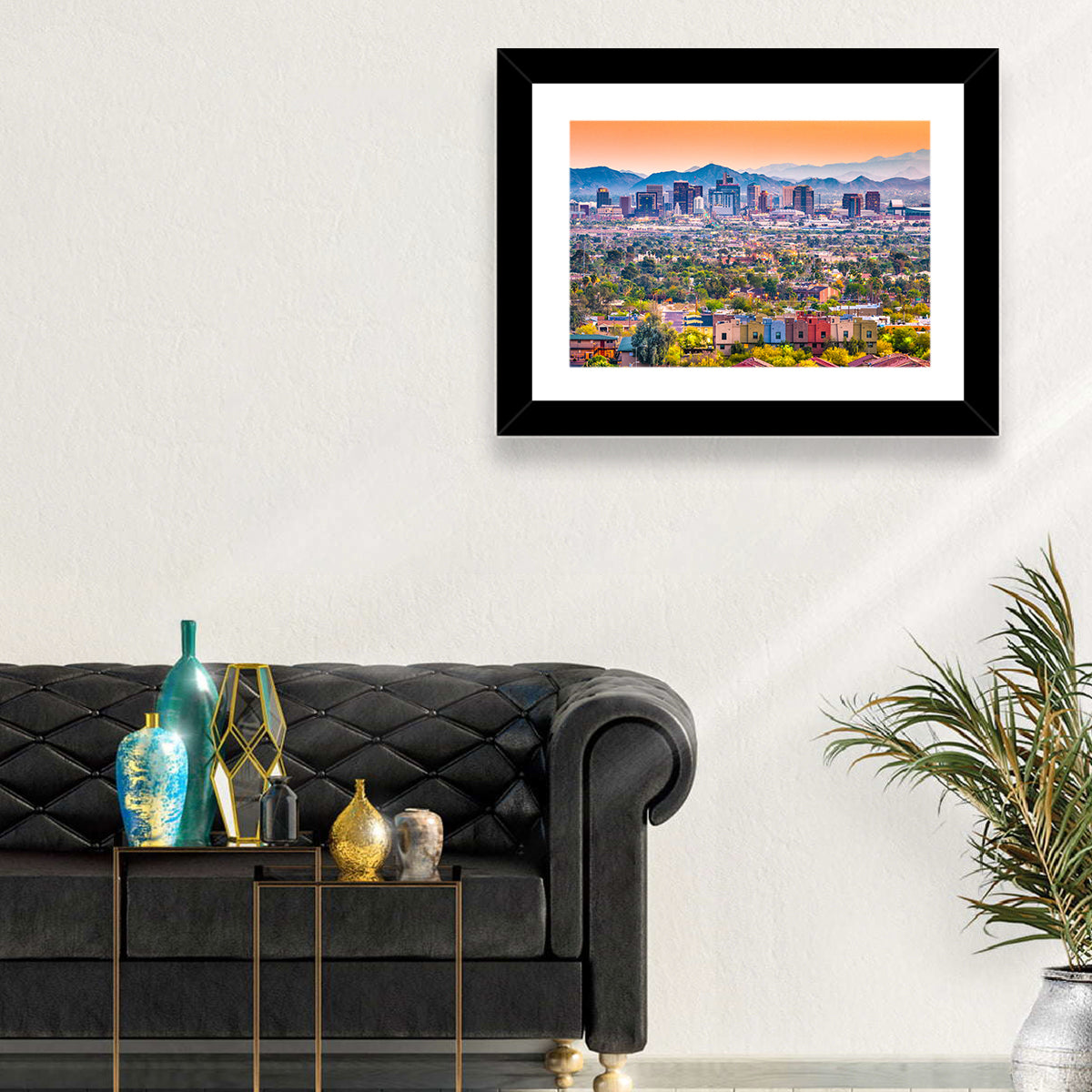 Phoenix Golden Hour Cityscape Wall Art in a room, landscape