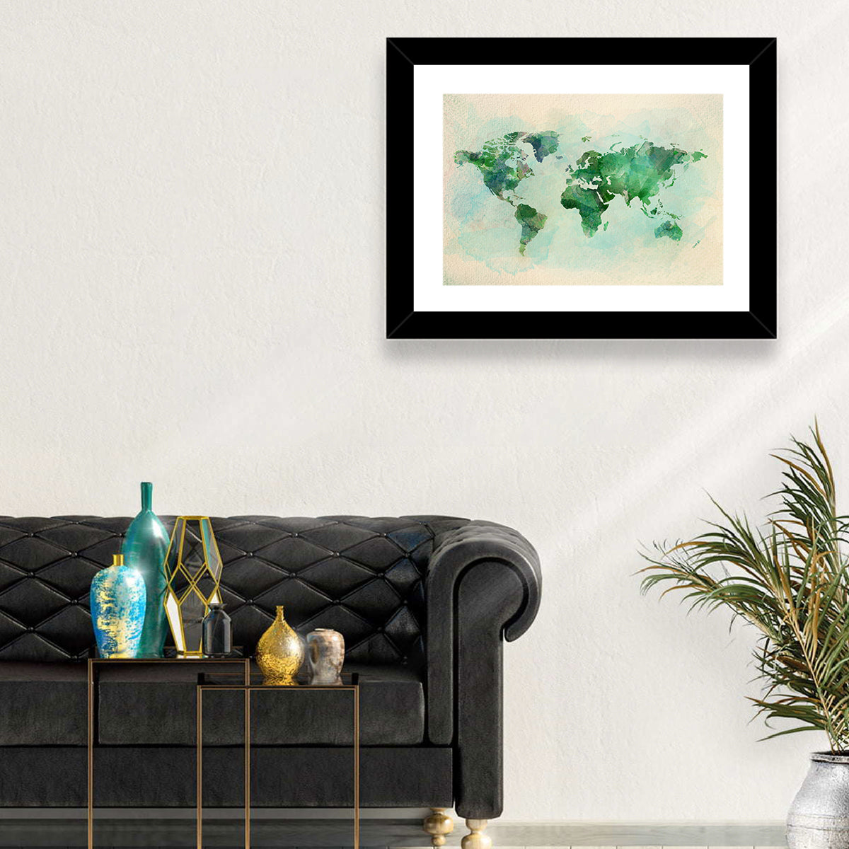 Green Watercolor World Map Wall Art