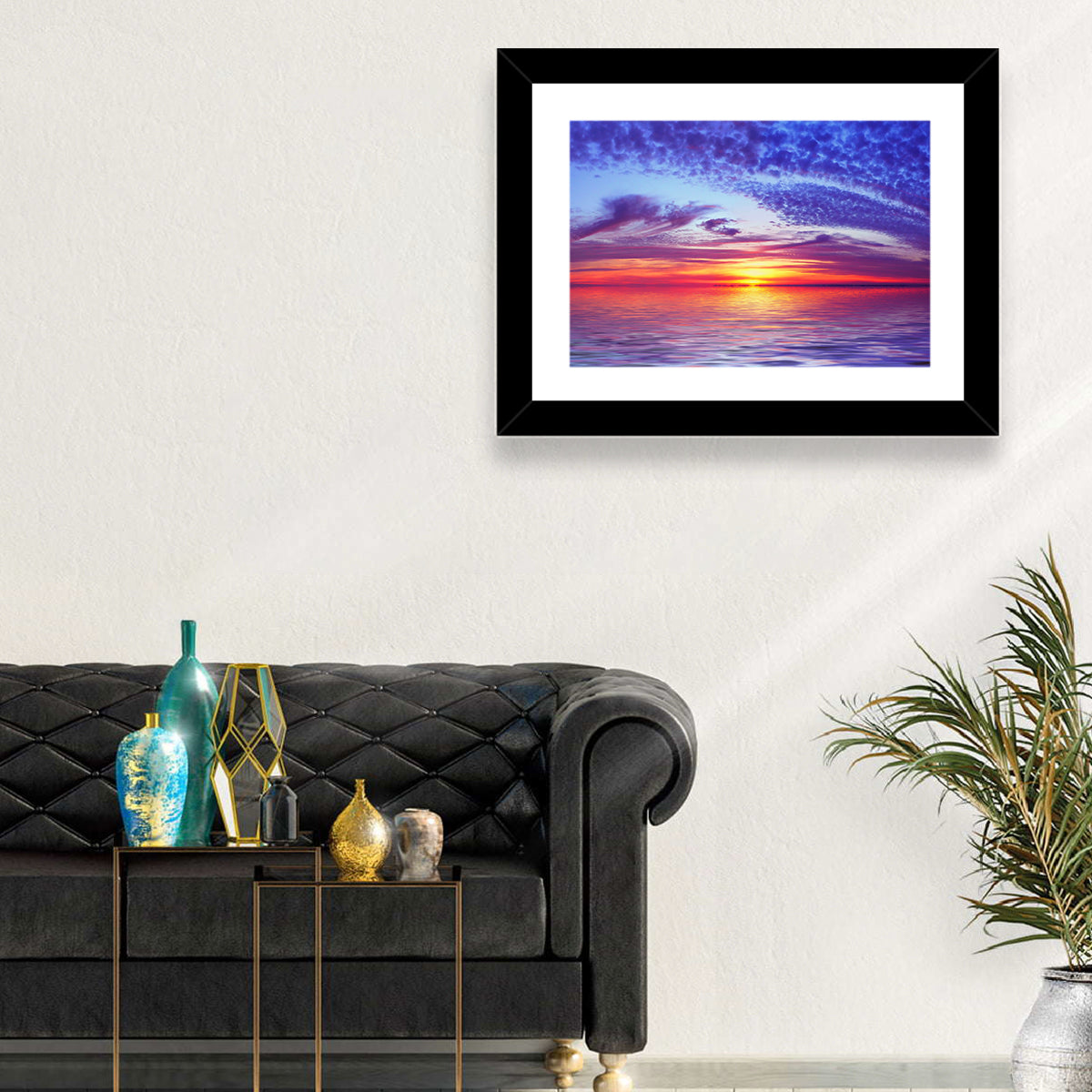 Bay Beach Sunset Wall Art in a room, landscape