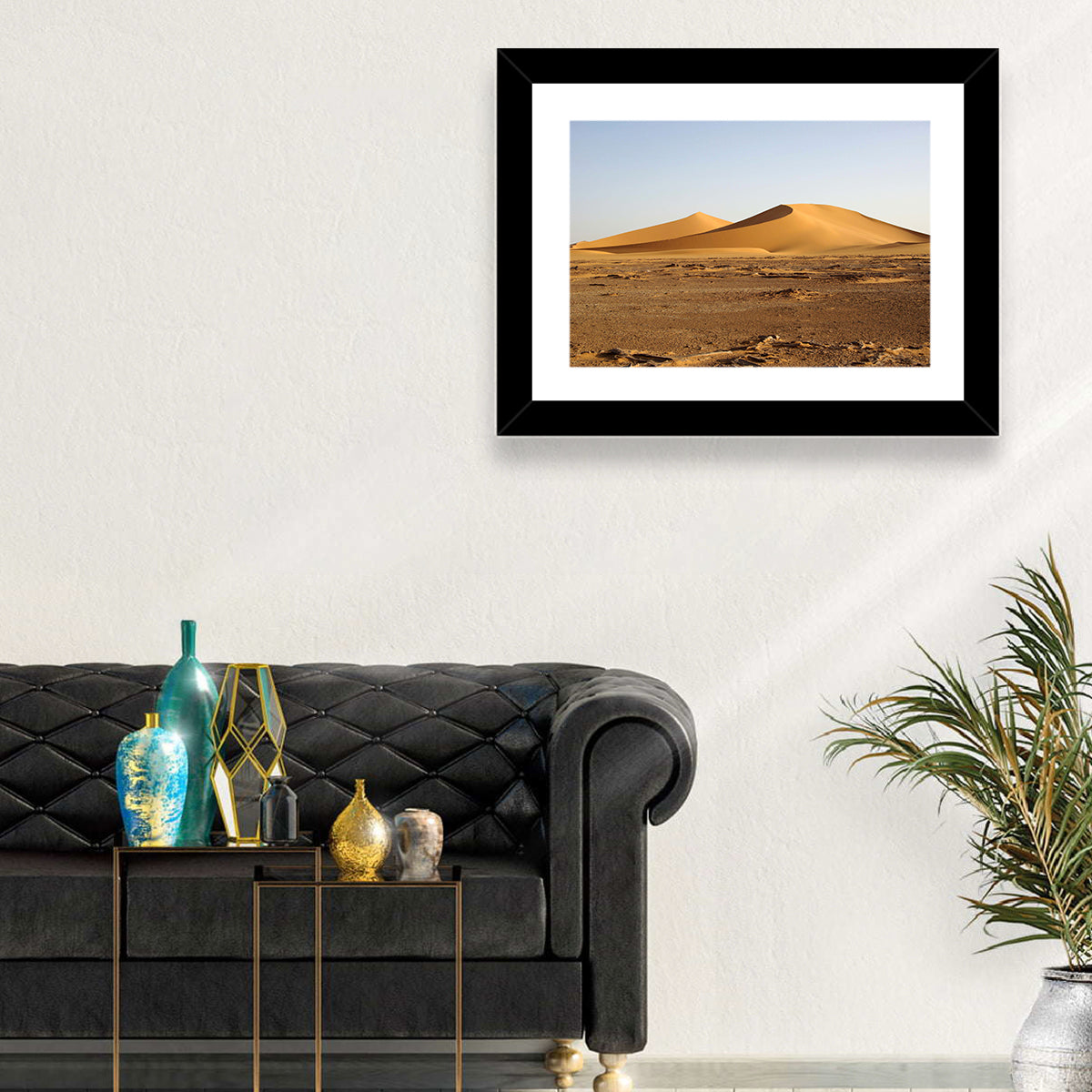 Golden Hour Desert Dunes Wall Art in a room, landscape