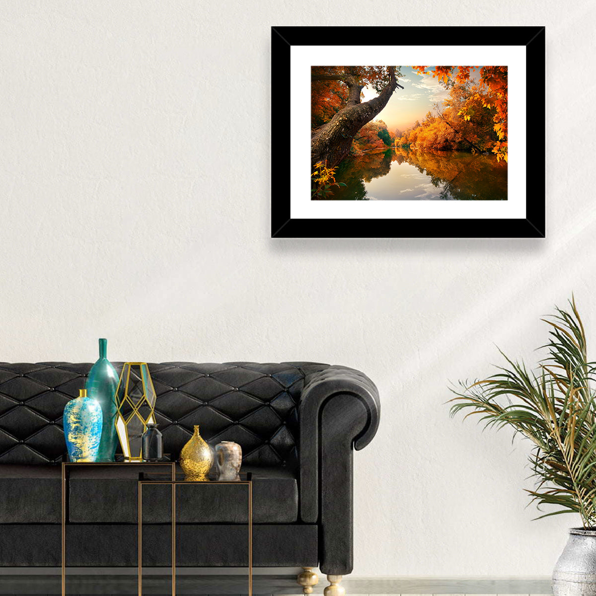 Golden Autumn River Reflections Wall Art