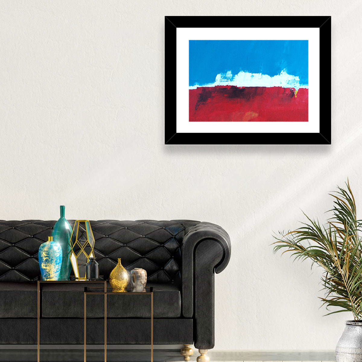 Ocean Horizon Abstract Wall Art in a room, landscape