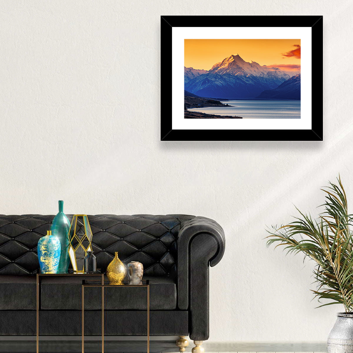 Aoraki Mount Cook Over Lake Pukaki Wall Art in a room, landscape