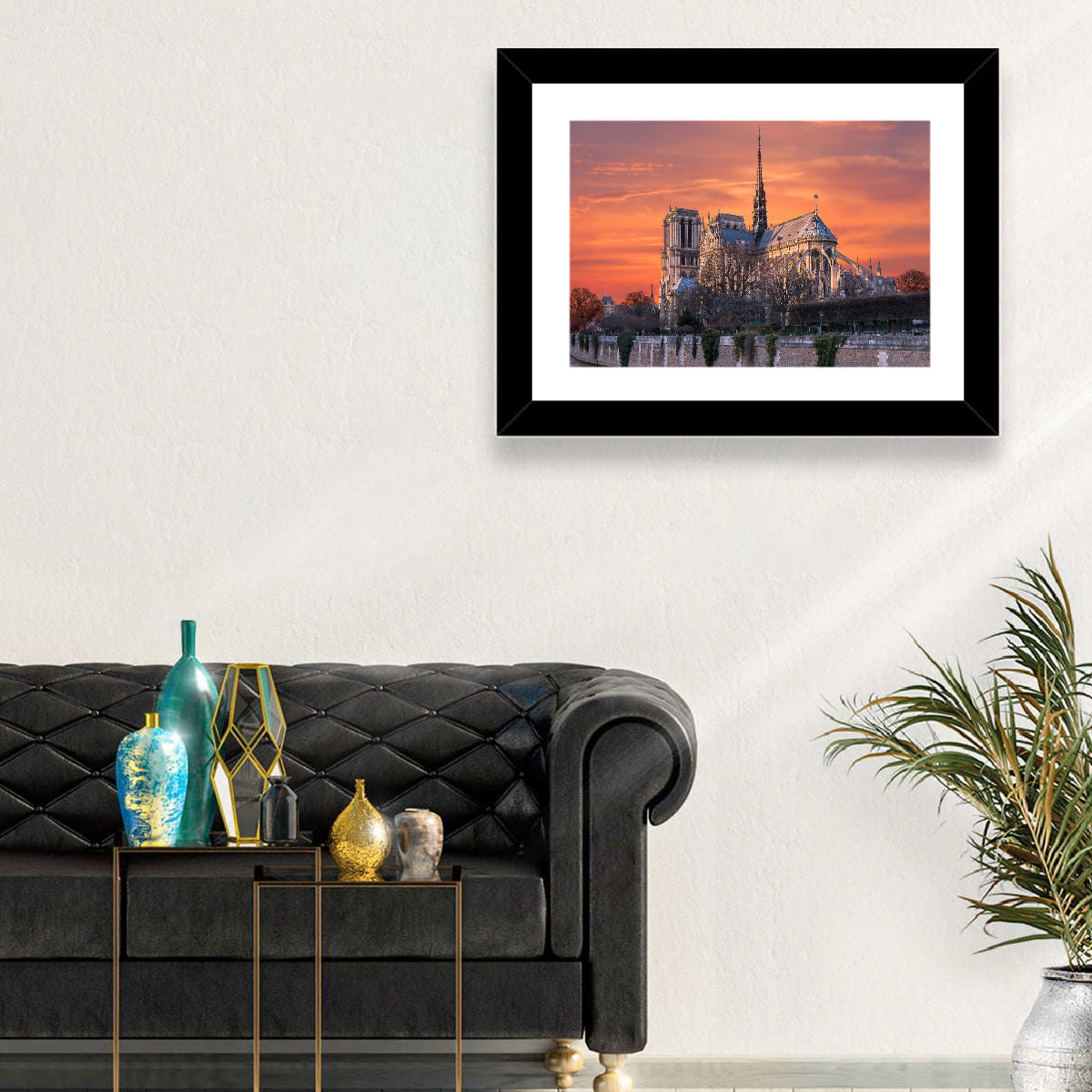 Notre-dame Cathedral at Golden Hour Wall Art in a room, landscape