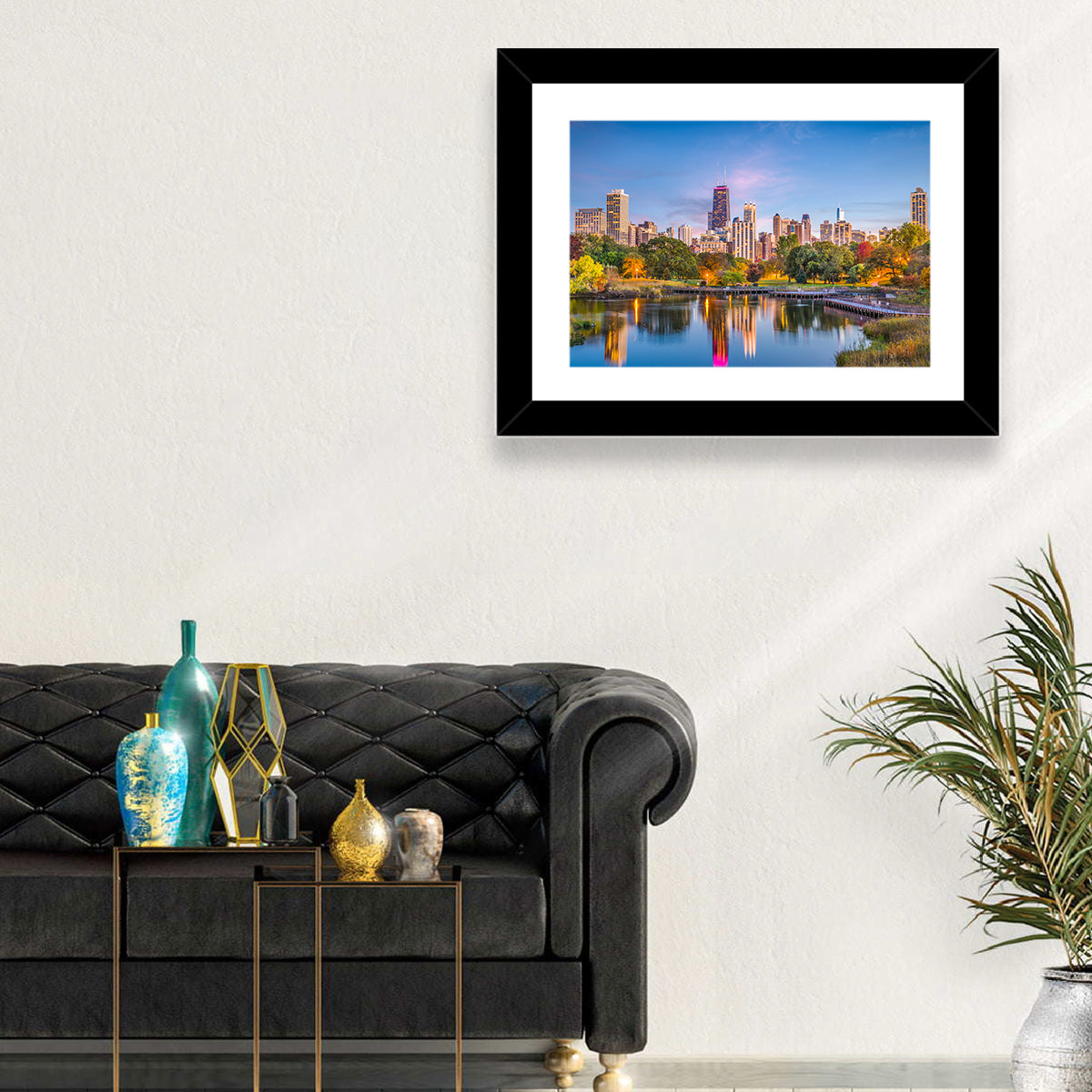 Chicago Skyline at Twilight Wall Art in a room, landscape