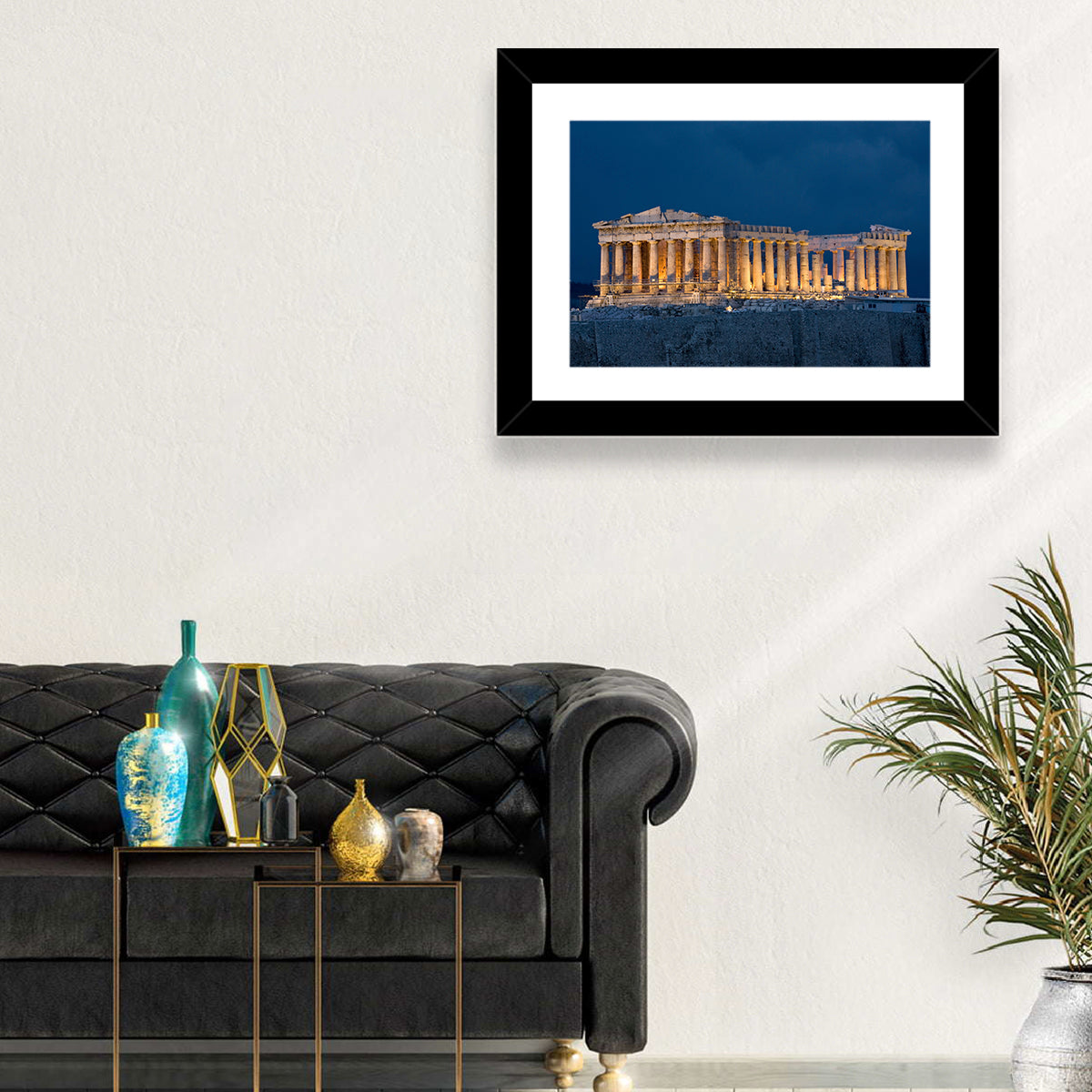 Illuminated Parthenon at Night Wall Art in a room, landscape