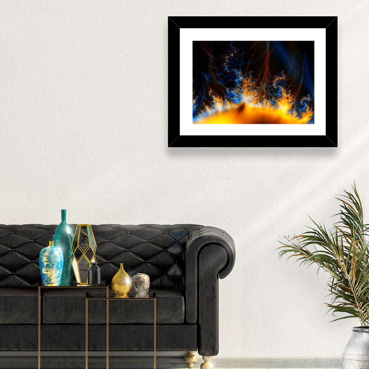 Solar Flare Fractal Flame Wall Art in a room, landscape