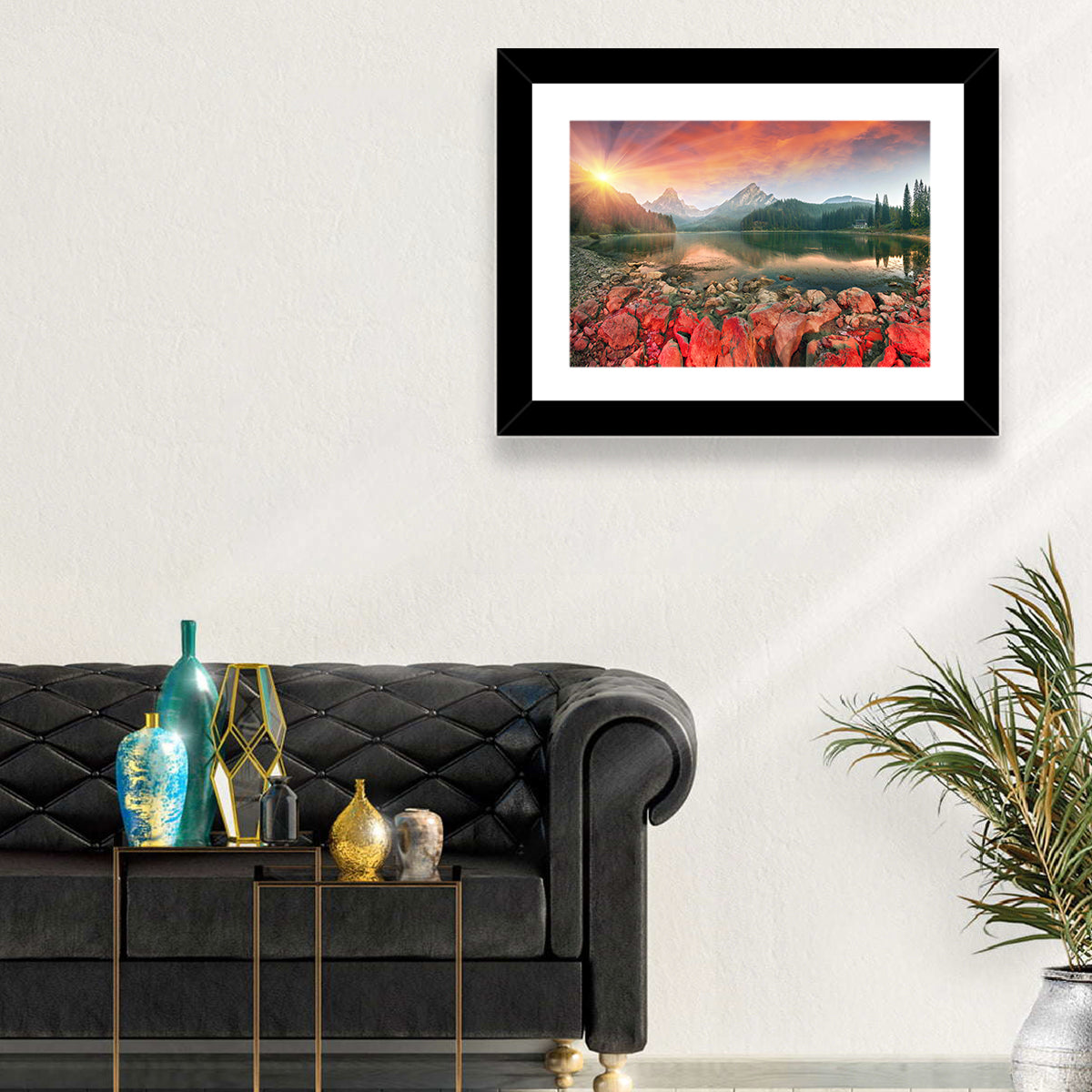 Obersee Sunrise Over Red Rocks Wall Art in a room, landscape