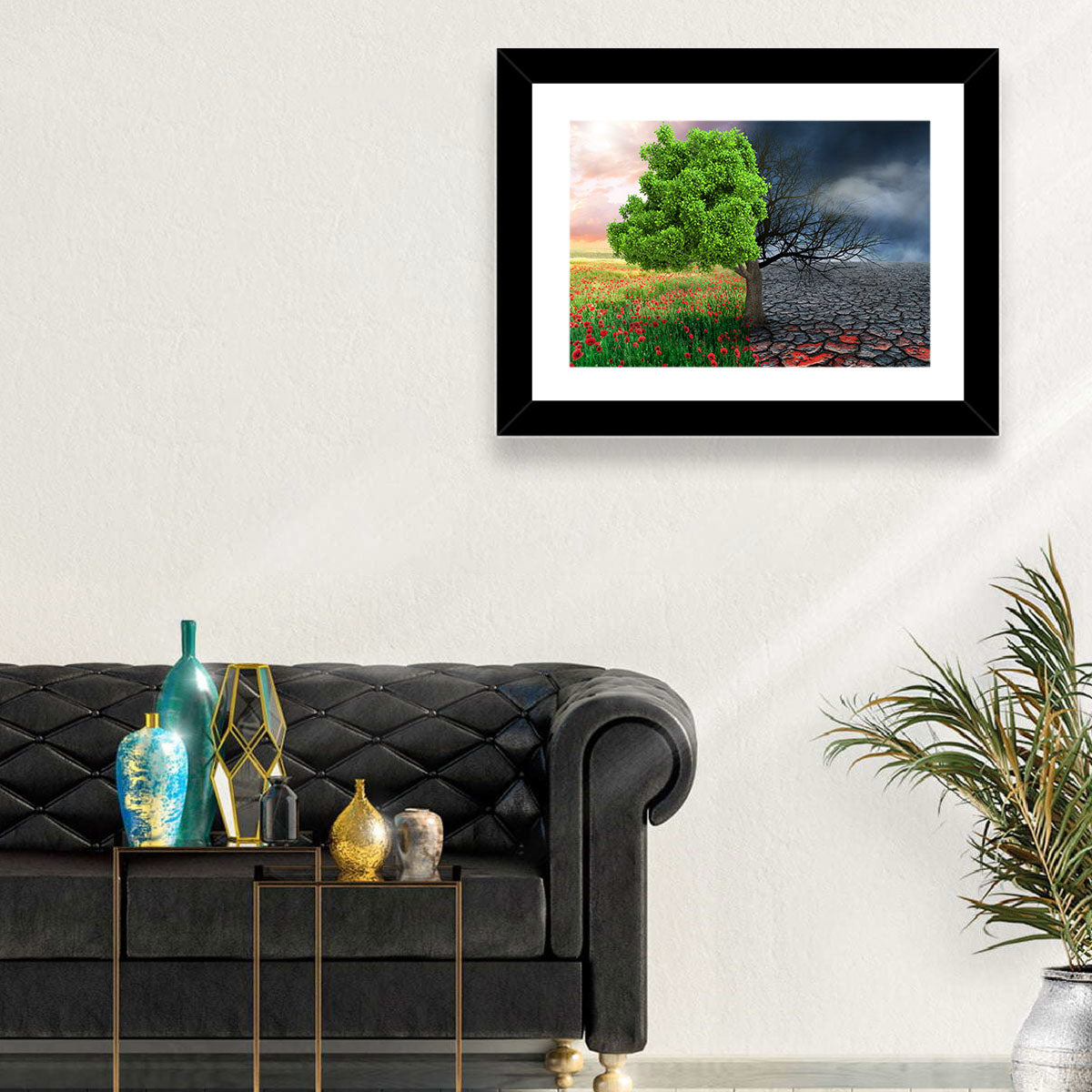 Split Climate Landscape Wall Art in a room, landscape