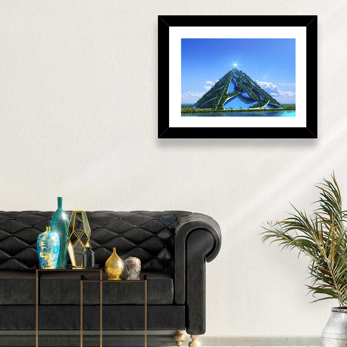 Glassy Pyramid with Gardens Wall Art in a room, landscape