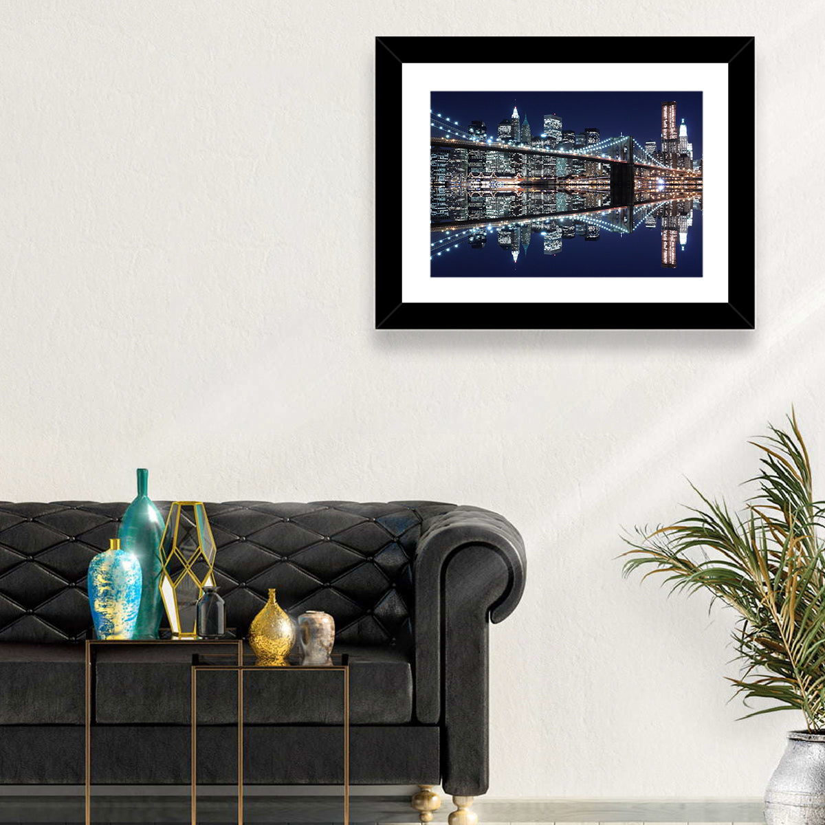 Brooklyn Bridge Symphony at Night Wall Art in a room, landscape
