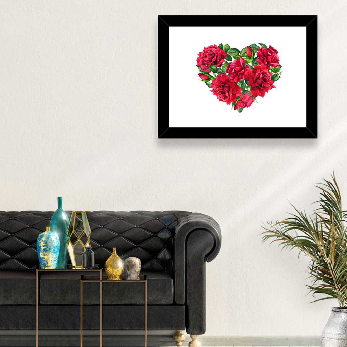Watercolor Rose Heart Wall Art in a room, landscape