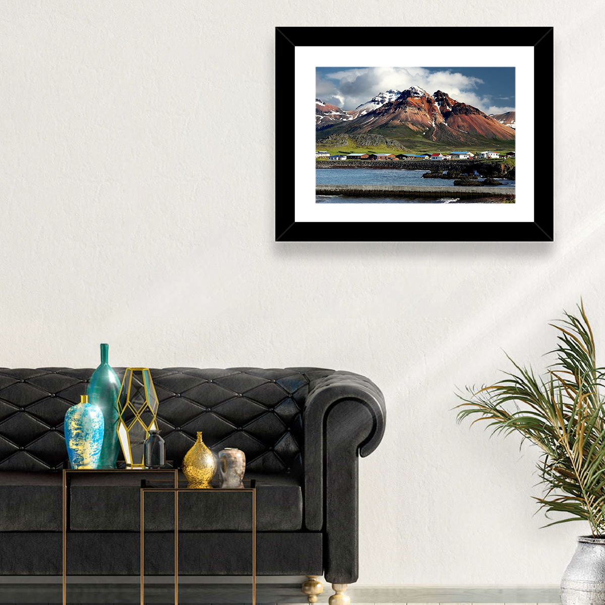 East Fjords Harbor Village Wall Art in a room, landscape