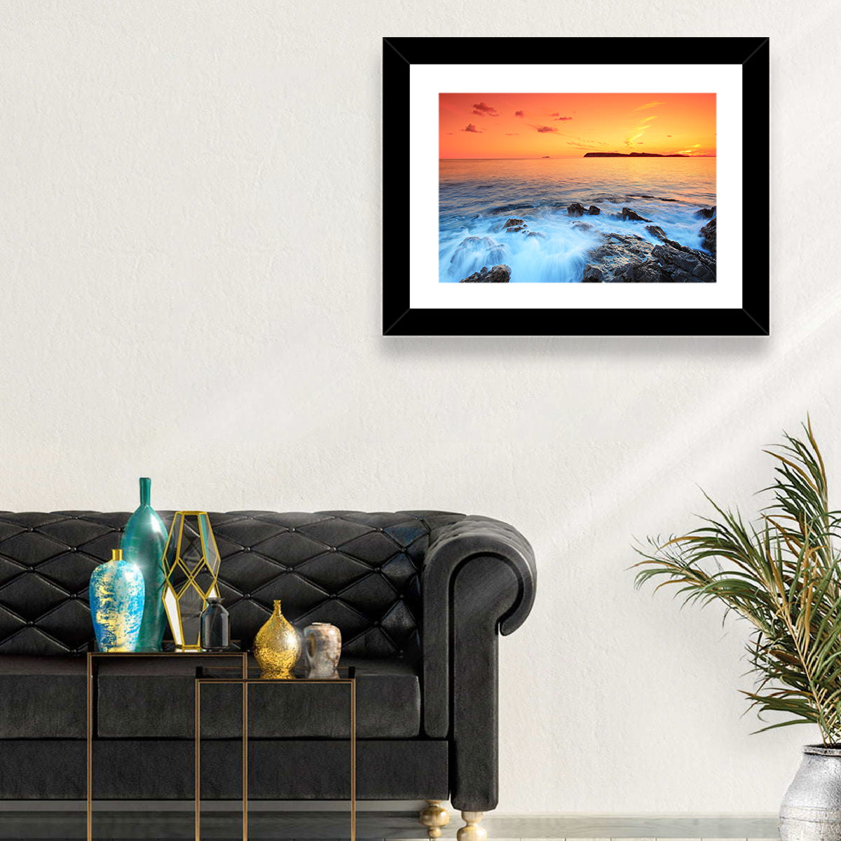 Dubrovnik Sunset Over Rocky Shore Wall Art in a room, landscape