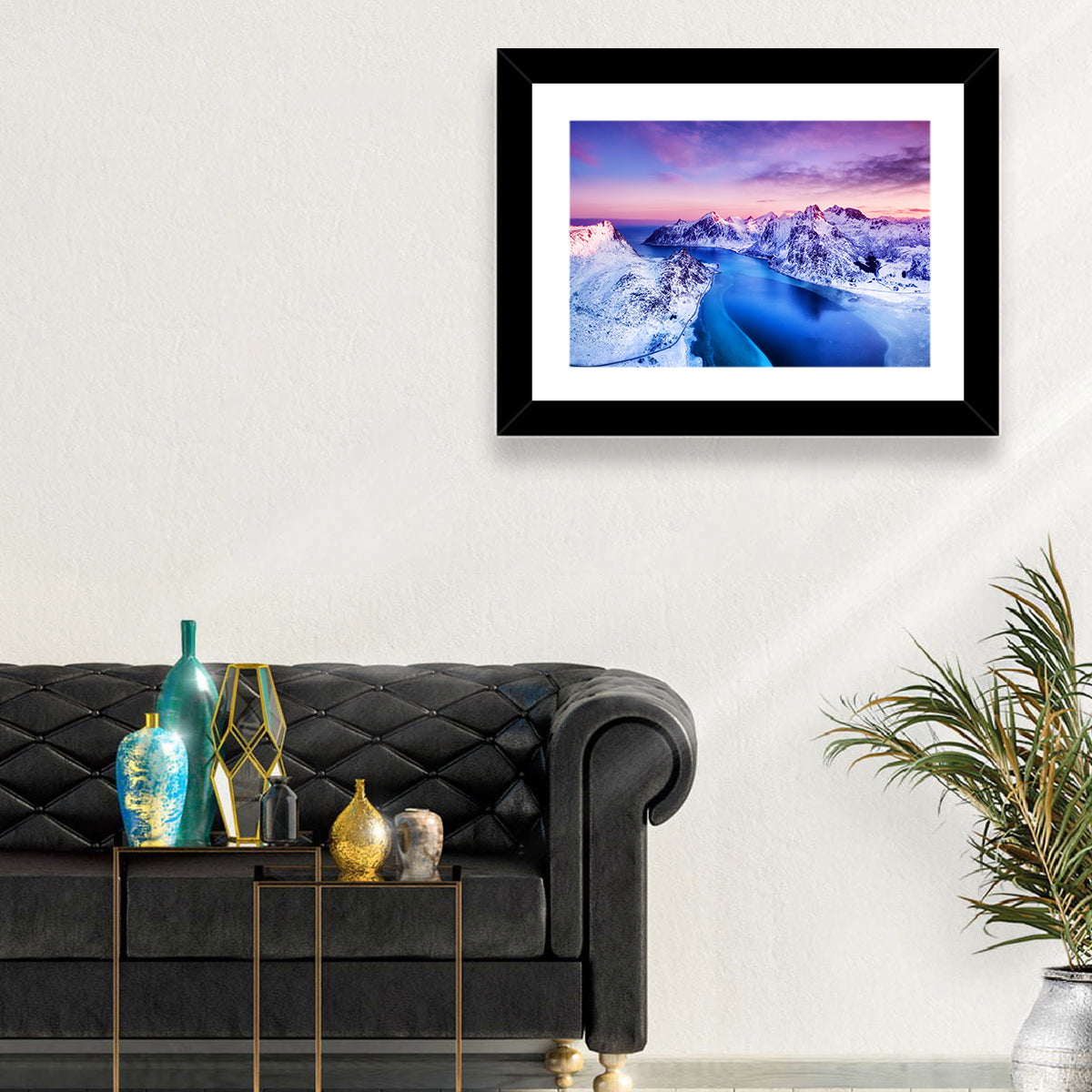 Flakstadpollen Fjord at Sunset Wall Art in a room, landscape