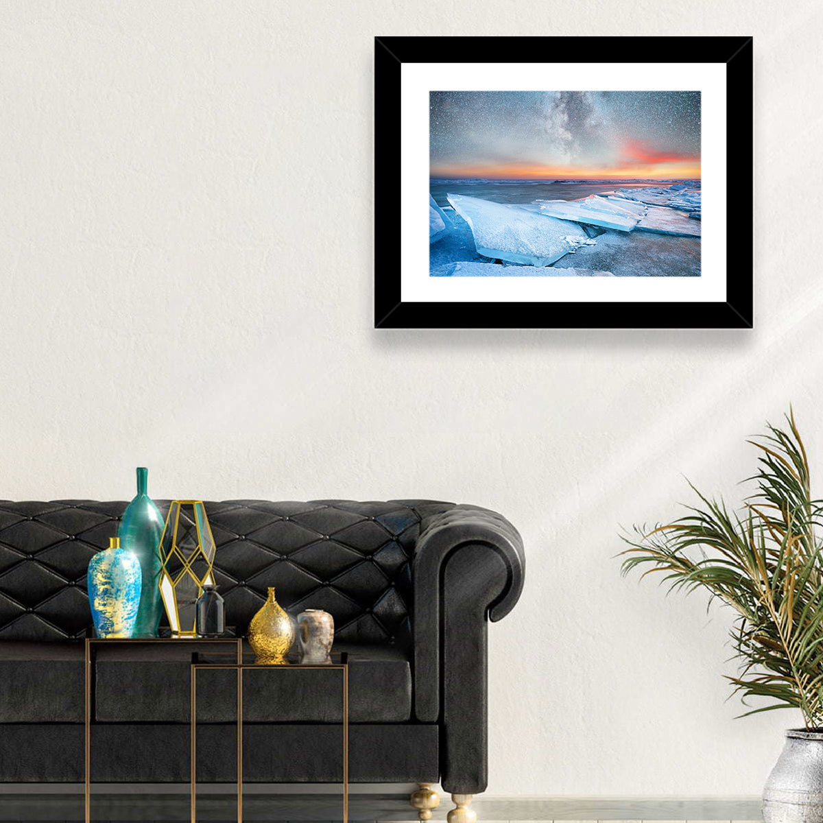 Milky Way Over Frozen Shore Wall Art in a room, landscape