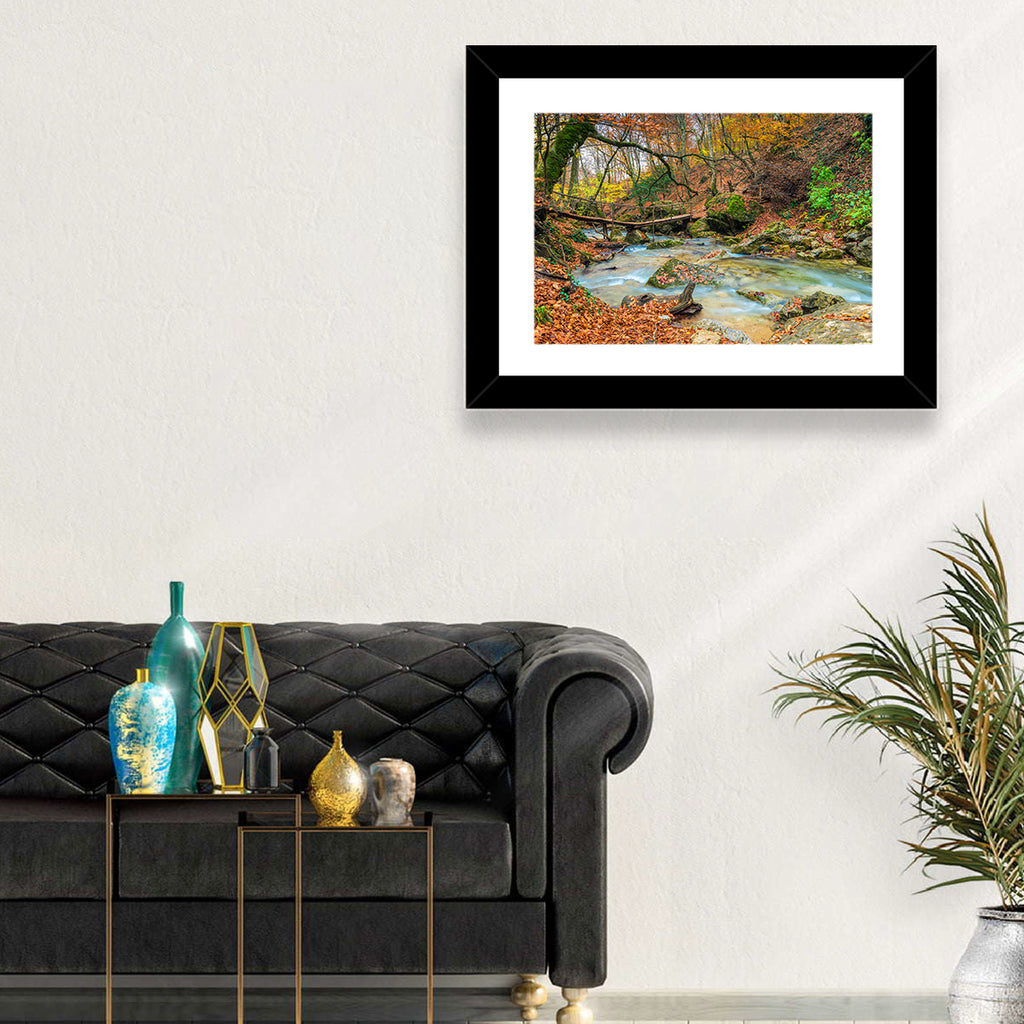 Mossy Footbridge in Autumn Forest Wall Art