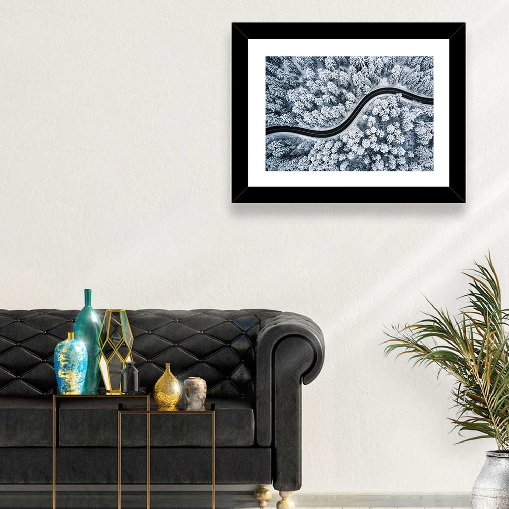 S-curve Winter Forest Road Wall Art