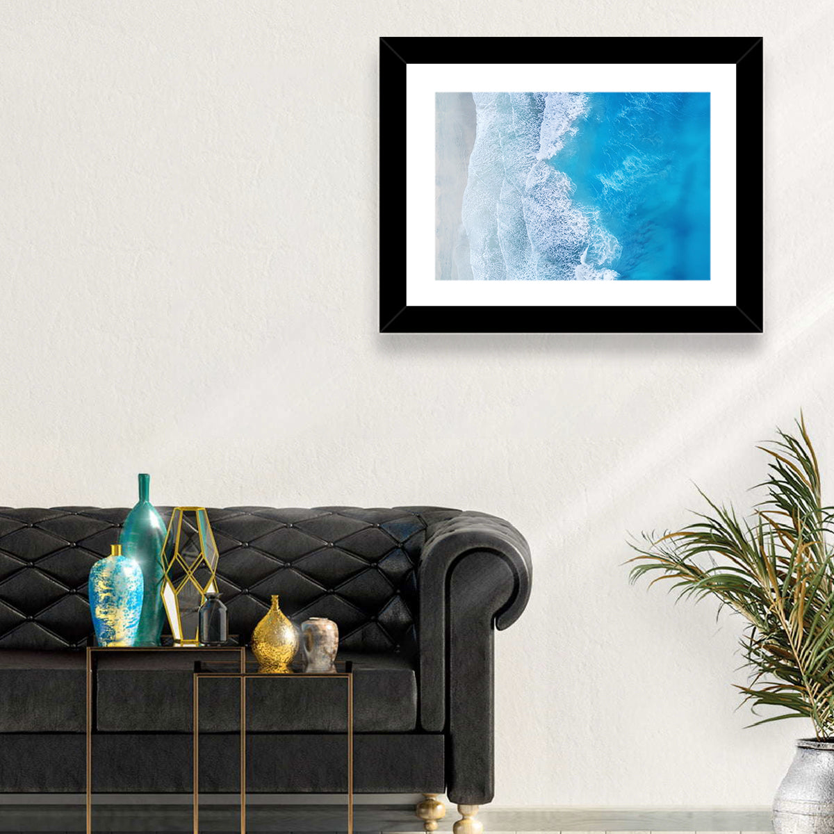 Aerial Turquoise Beach Waves Wall Art in a room, landscape