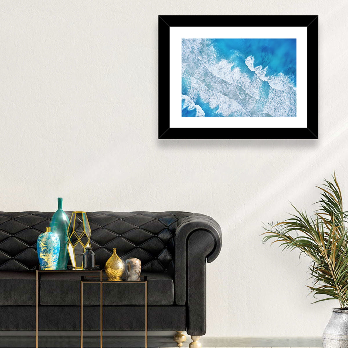 Aerial Turquoise Waves Wall Art in a room, landscape