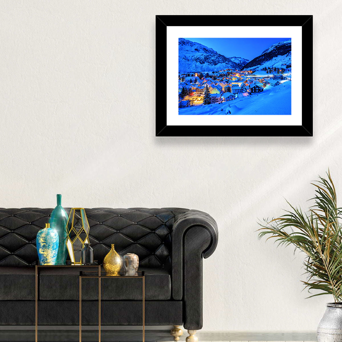 Andermatt Winter Village Wall Art in a room, landscape